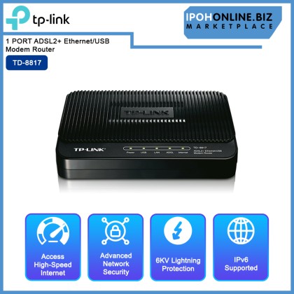 TP-LINK TD-8817 1 PORT ADSL2+ Ethernet/USB Modem Router
